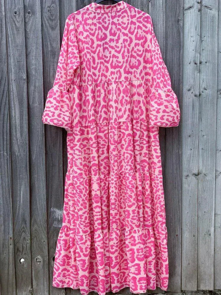 Trendy Maxi Dress with Pink Leopard Print - ChicSafari-S-State of Style