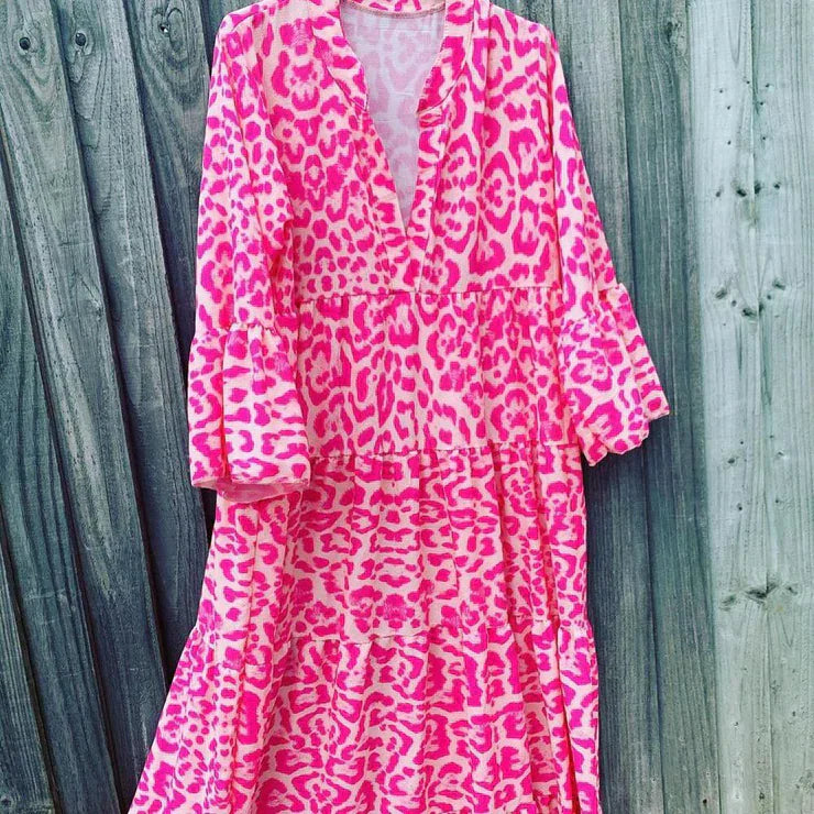 Trendy Maxi Dress with Pink Leopard Print - ChicSafari-S-State of Style