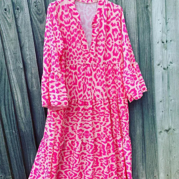 Trendy Maxi Dress with Pink Leopard Print - ChicSafari-S-State of Style