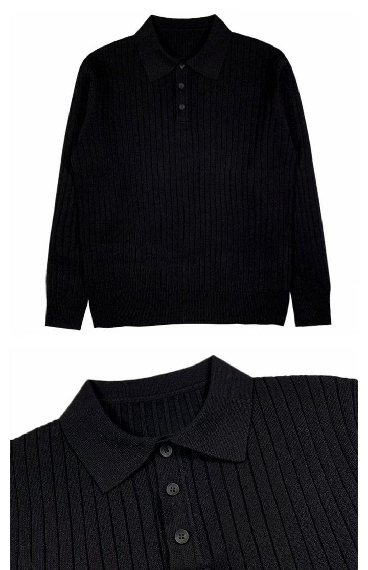 Trendy Men's Autumn Polo Sweater - Oliver-Black-S-State of Style