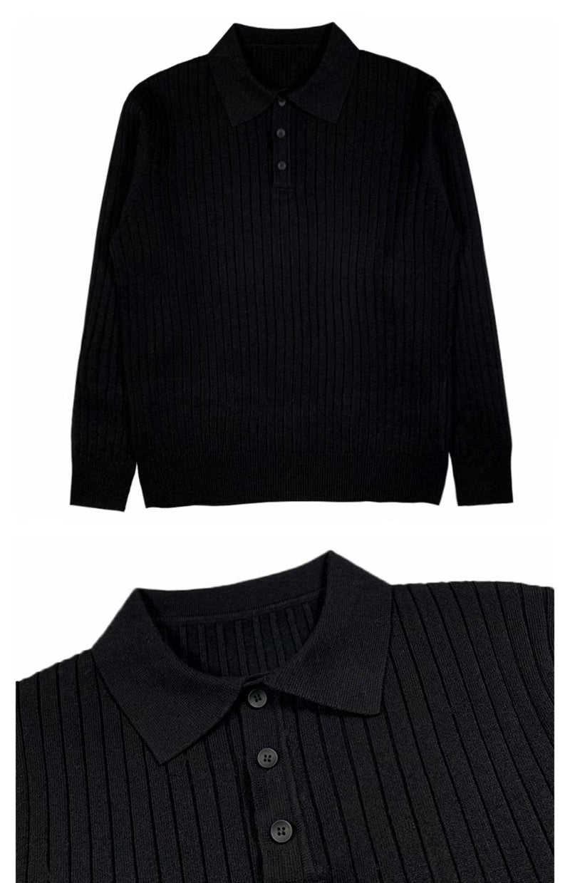 Trendy Men's Autumn Polo Sweater - Oliver-Black-S-State of Style