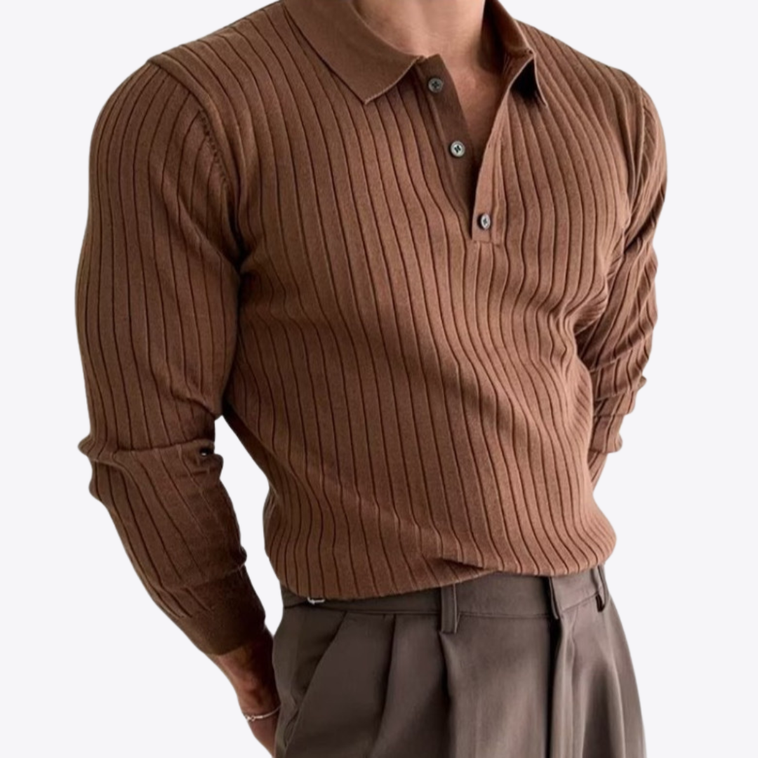 Trendy Men's Autumn Polo Sweater - Oliver-Black-S-State of Style
