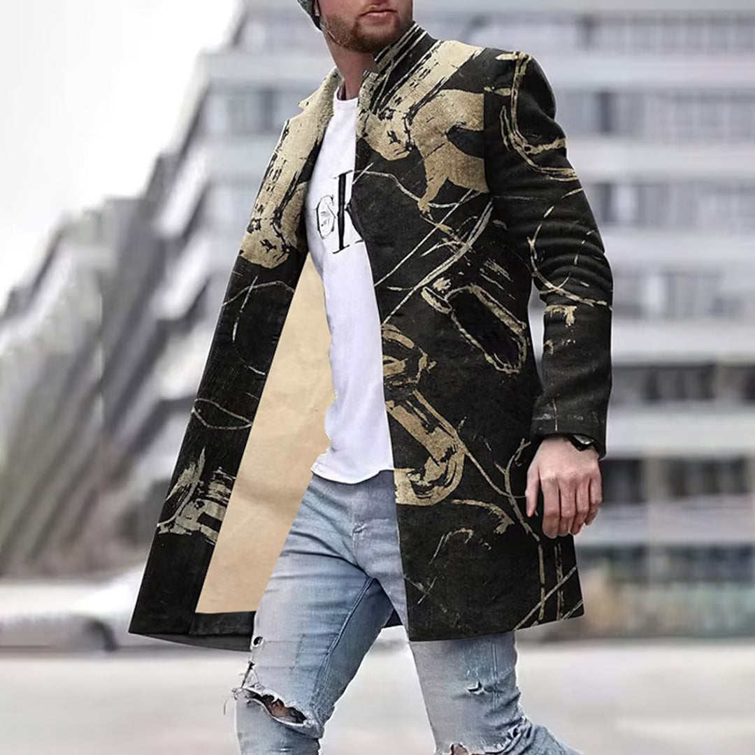Trendy Men's Coat with Unique Pattern - Laurent-Black-S-State of Style