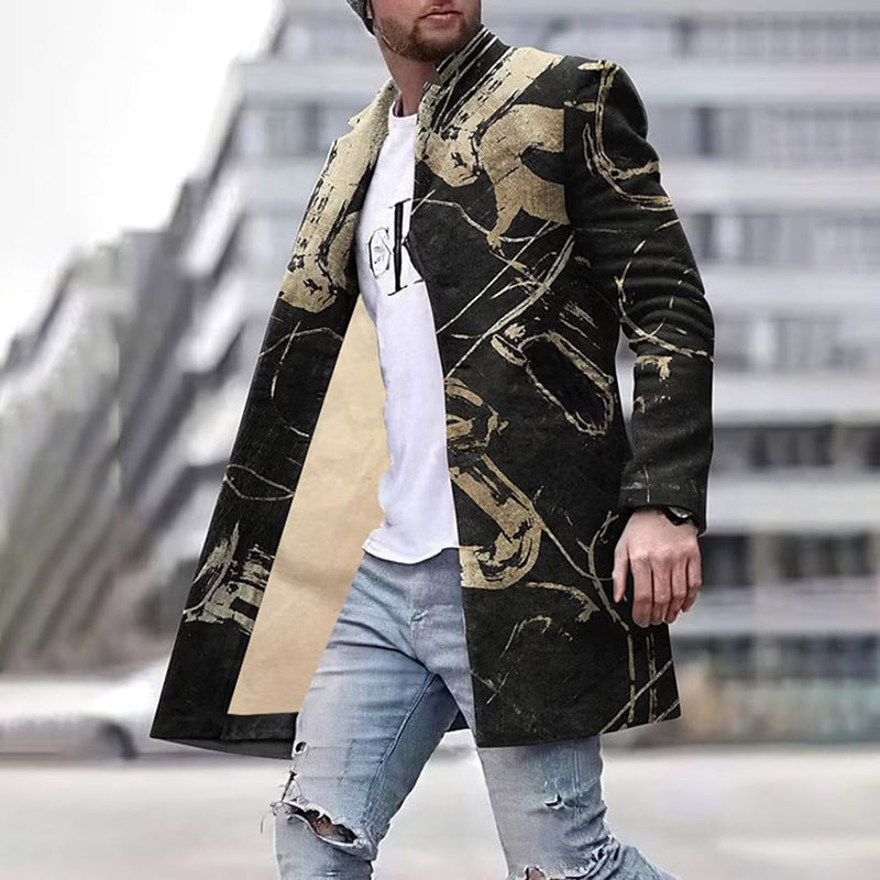 Trendy Men's Coat with Unique Pattern - Laurent-Black-S-State of Style