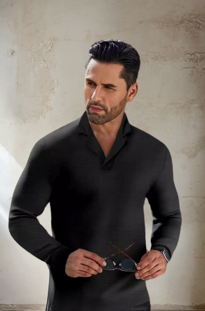 Trendy Men's Polo Sweater - Felix-Black-S-State of Style