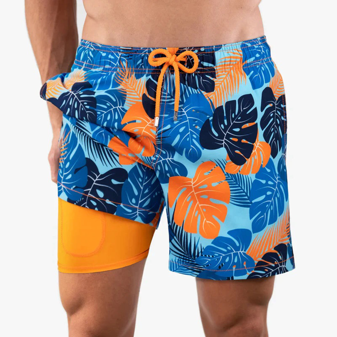 Trendy Men's Swimming Shorts with Print – Julien-Blue Palm-S-State of Style
