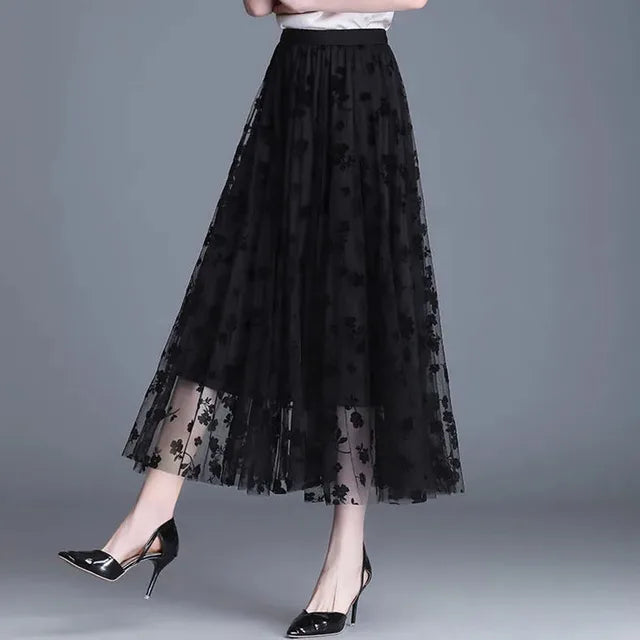 Trendy Mesh Midi Skirt - Fiona-Black-S-State of Style