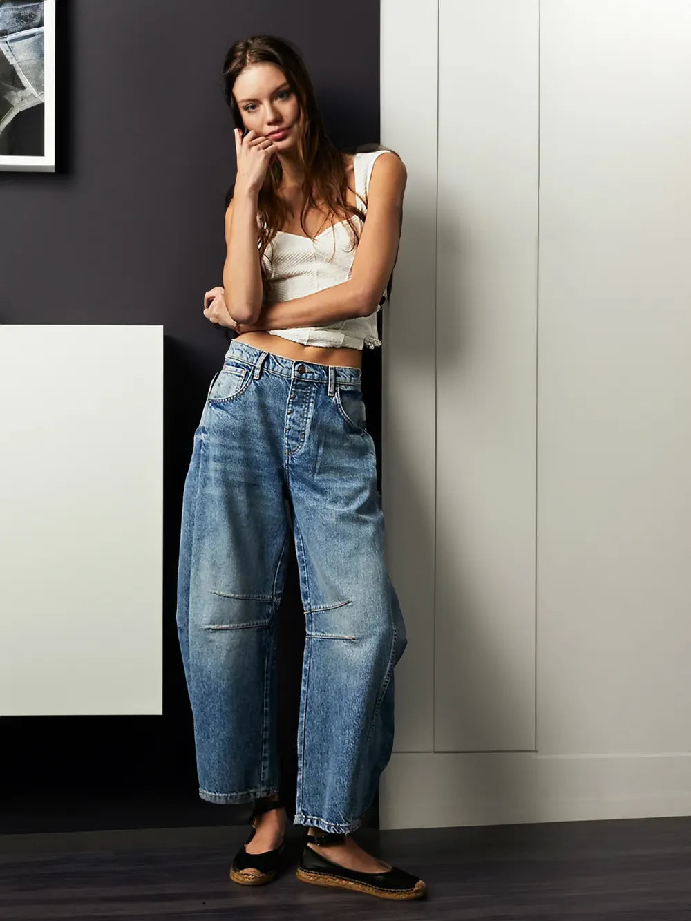 Trendy Mid-Rise Barrel Jeans - Livia-Blue-XS-State of Style