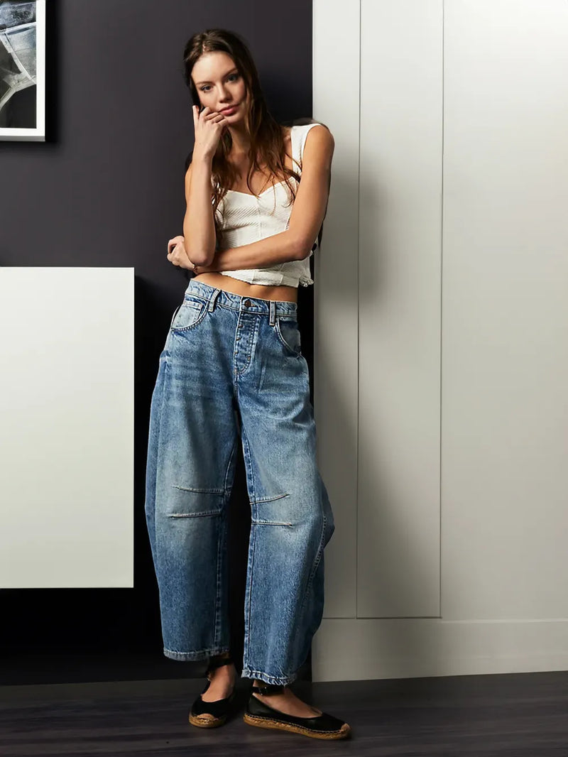 Trendy Mid-Rise Barrel Jeans - Livia-Blue-XS-State of Style