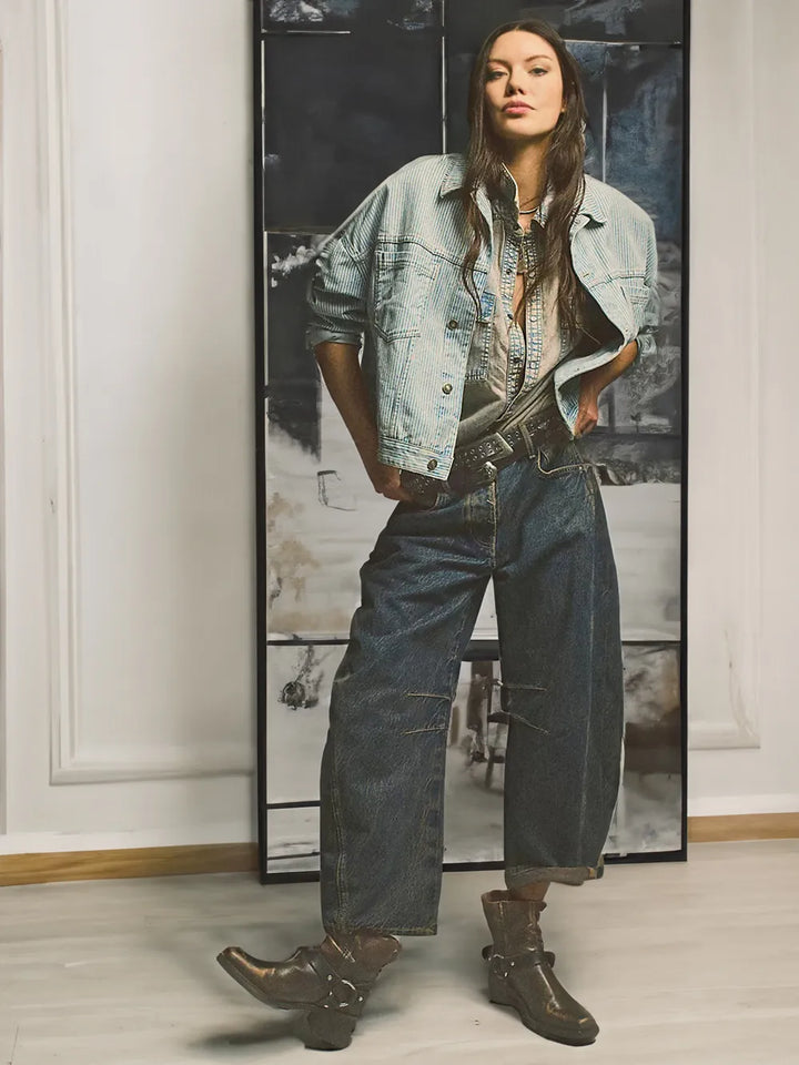 Trendy Mid-Rise Barrel Jeans - Livia-Dark Blue-XS-State of Style
