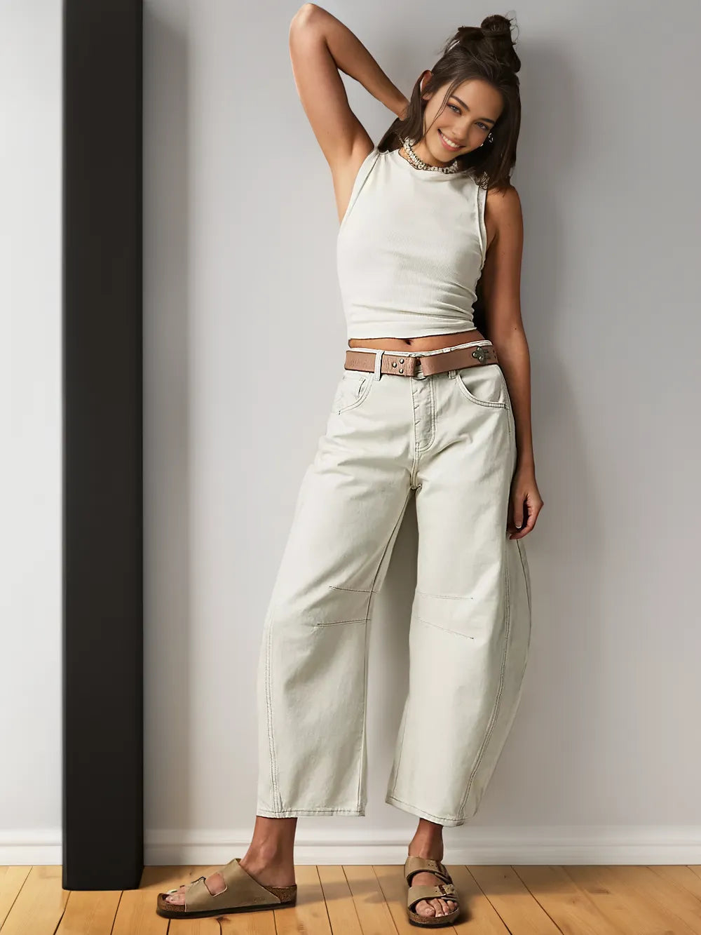 Trendy Mid-Rise Barrel Jeans - Livia-White-XS-State of Style
