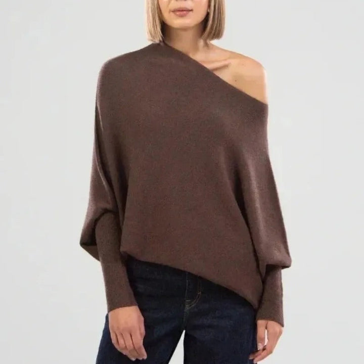 Trendy Off-Shoulder Sweater for Women - Livia-Brown-S-State of Style