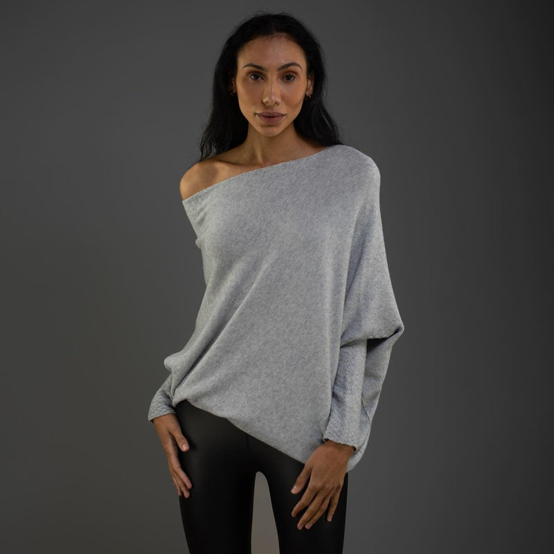 Trendy Off-Shoulder Sweater for Women - Livia-Light grey-S-State of Style