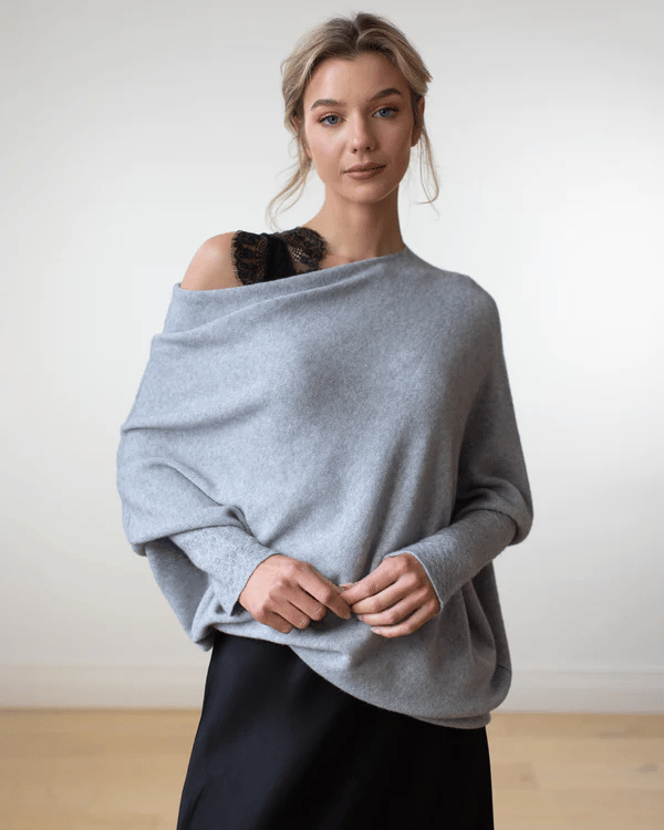 Trendy Off-Shoulder Sweater for Women - Livia-Light grey-S-State of Style
