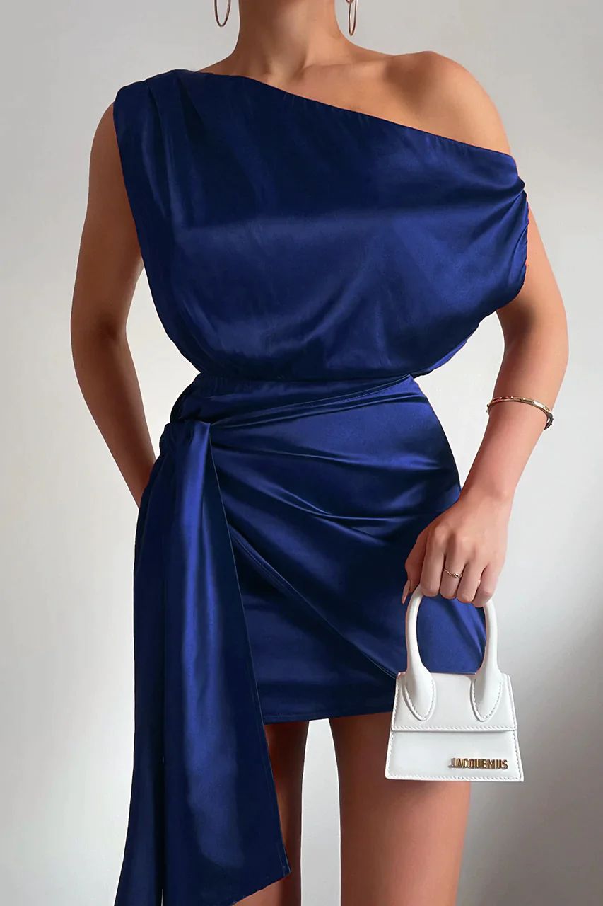 Trendy One Shoulder Mini Dress - Julia-Dark Blue-S-State of Style