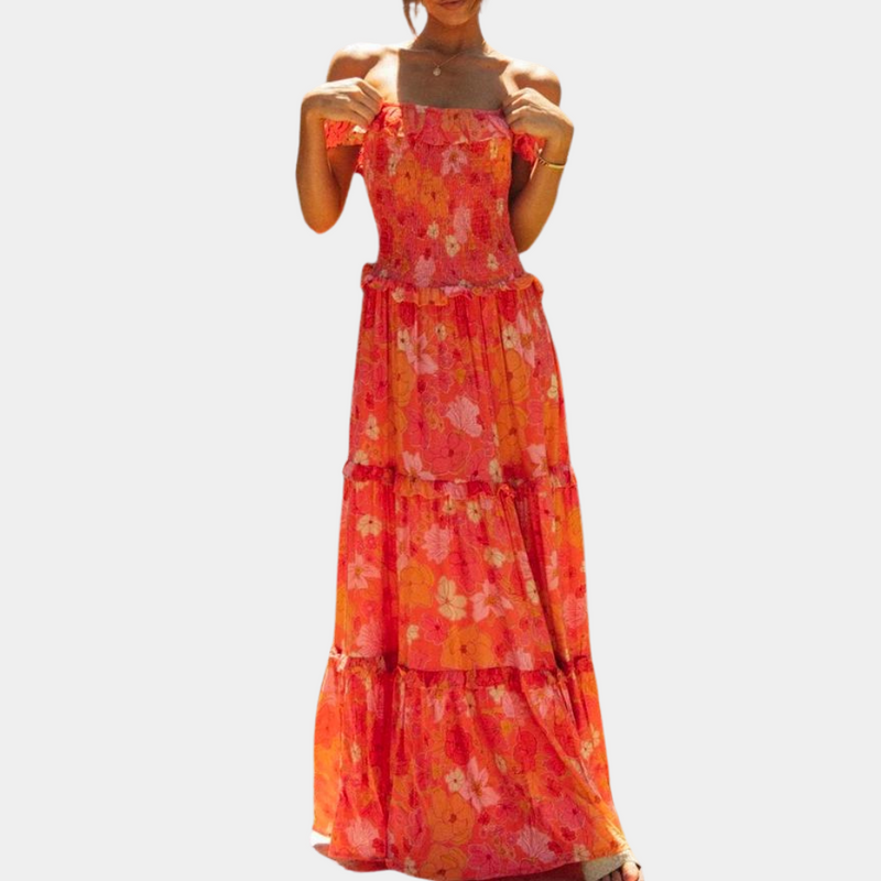 Trendy Orange Floral Print Dress - Elara-S-State of Style