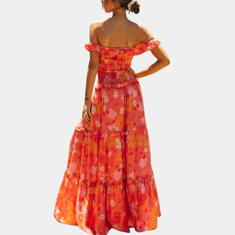 Trendy Orange Floral Print Dress - Elara-S-State of Style