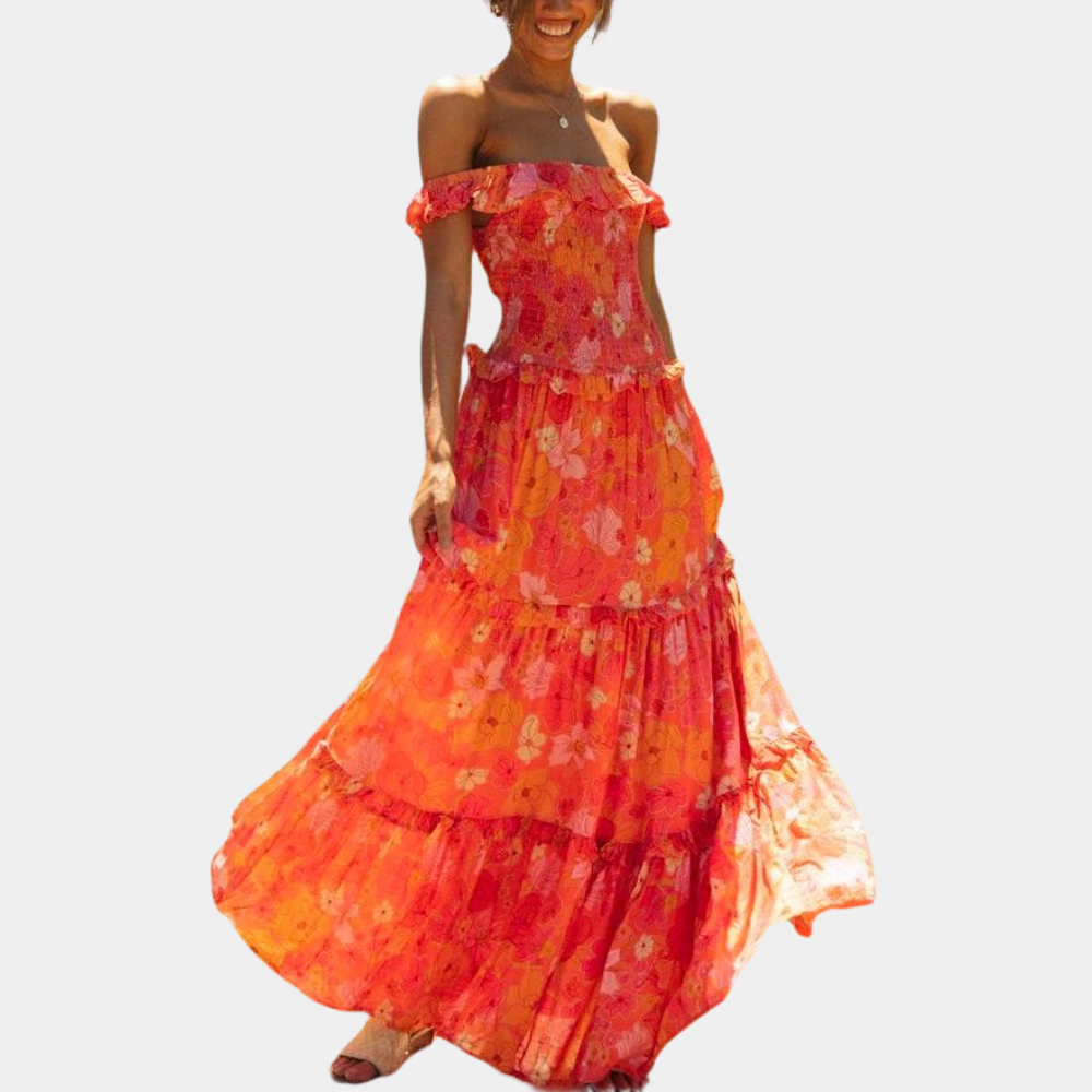 Trendy Orange Floral Print Dress - Elara-S-State of Style