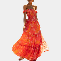 Trendy Orange Floral Print Dress - Elara-S-State of Style