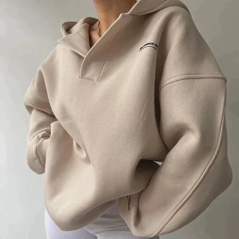 Trendy Oversized Women's Hoodie with Hood - Luna-Khaki-S-State of Style