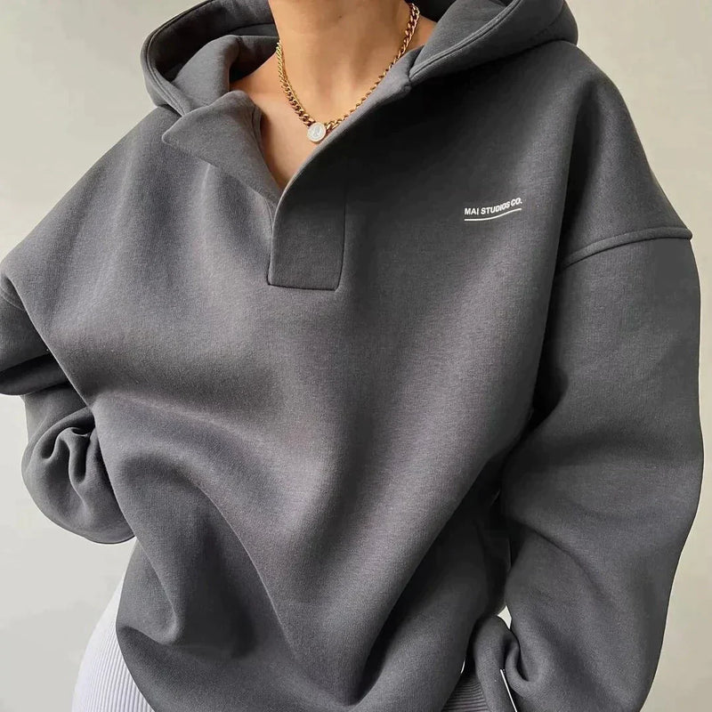 Trendy Oversized Women's Hoodie with Hood - Luna-Khaki-S-State of Style