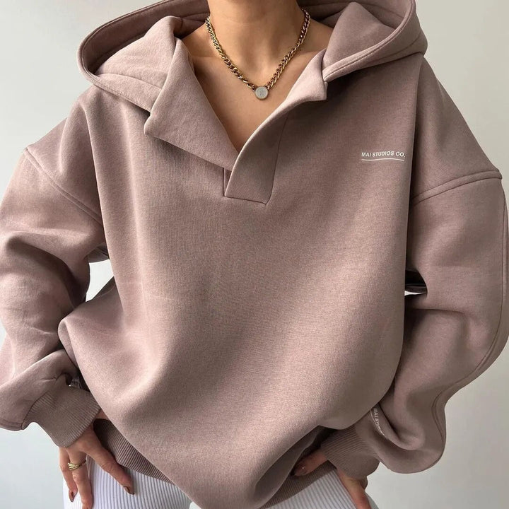 Trendy Oversized Women's Hoodie with Hood - Luna-Khaki-S-State of Style