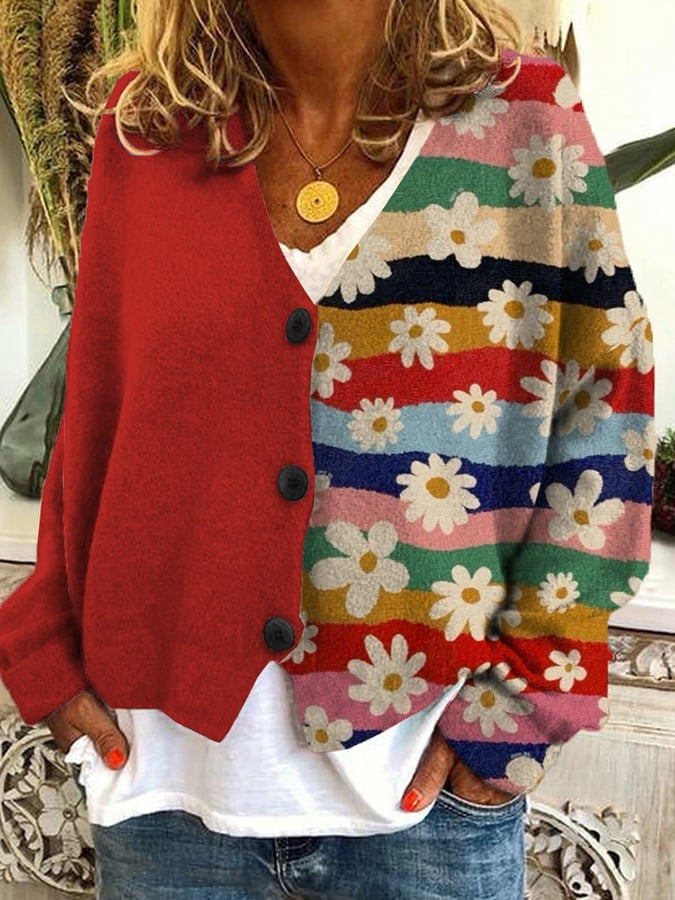 Trendy Patchwork Women’s Buttoned Cardigan - Elise-1-S-State of Style