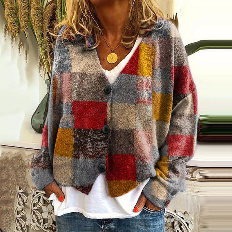 Trendy Patchwork Women’s Buttoned Cardigan - Elise-2-S-State of Style