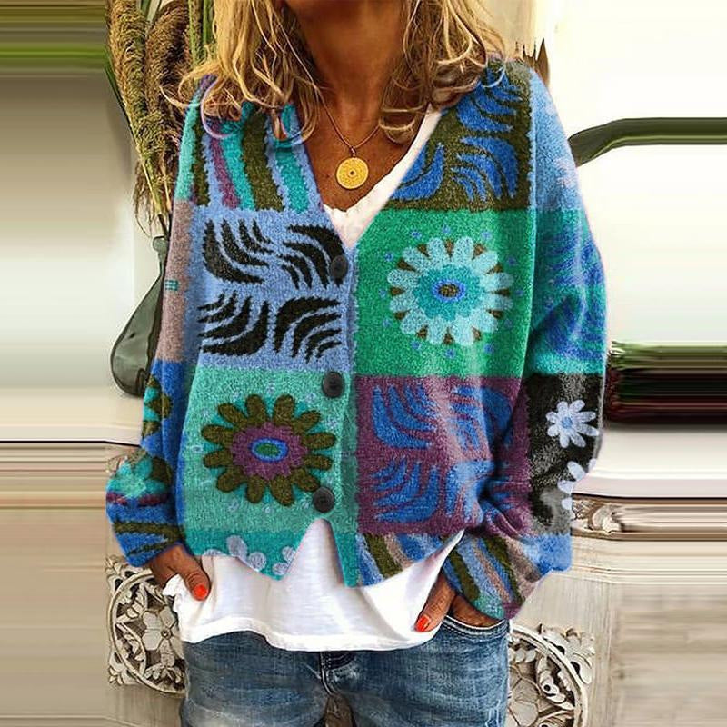 Trendy Patchwork Women’s Buttoned Cardigan - Elise-3-S-State of Style