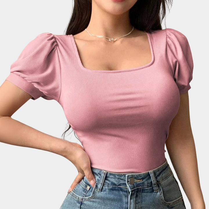 Trendy Pink Women's Top with Square Neckline - Celeste-XS-State of Style