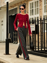 Trendy Pinstripe High-Waist Trousers - Liora-Grey-XS-State of Style