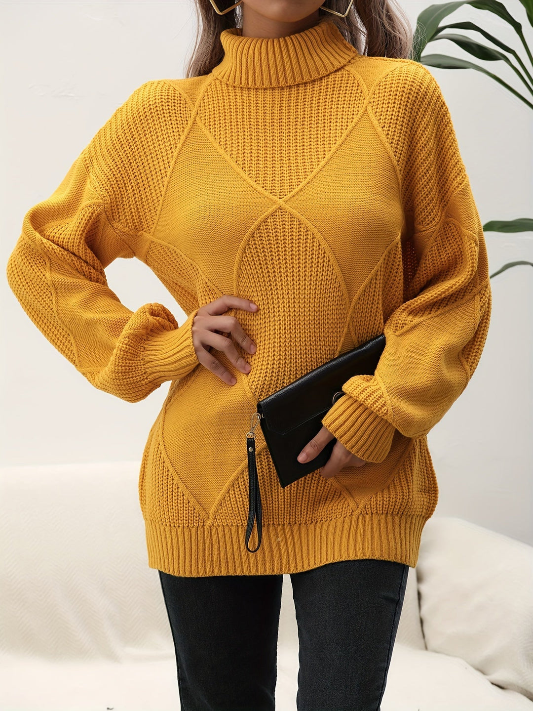 Trendy Plain Turtleneck Jumper - Selena-Yellow-S-State of Style