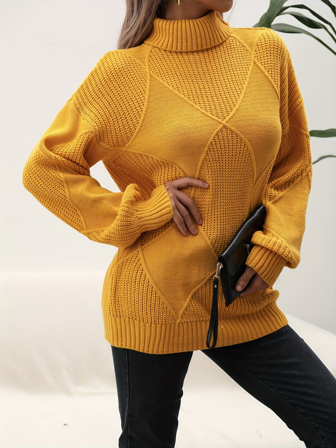 Trendy Plain Turtleneck - Selena-Yellow-S-State of Style
