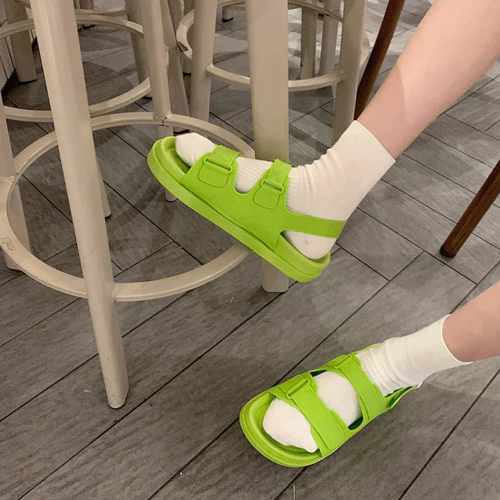 Trendy platform sandals in Korean style for women - Alina-Apple green-3-State of Style