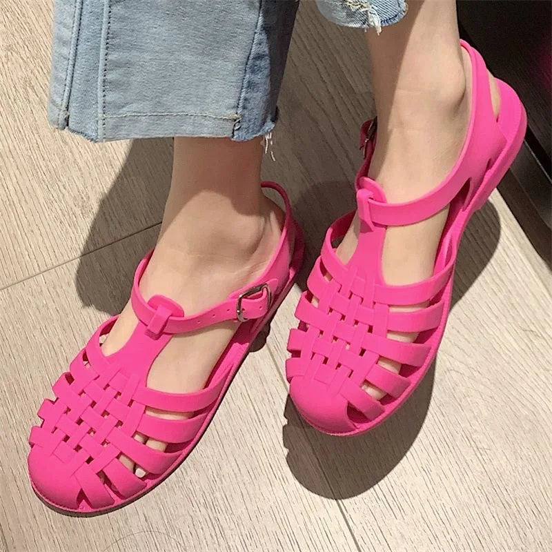 Trendy platform sandals in Korean style for women - Alina-Rose pink-3-State of Style