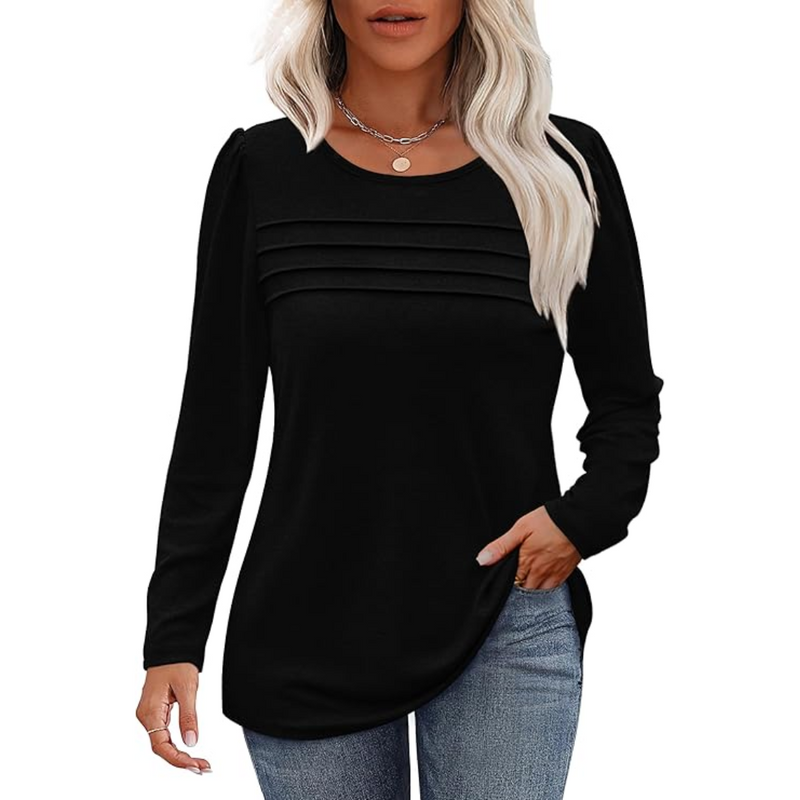 Trendy Pleated Long Sleeve Tunic Top - Sarah-Black-M-State of Style