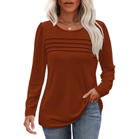 Trendy Pleated Long Sleeve Tunic Top - Sarah-Caramel-M-State of Style