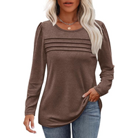 Trendy Pleated Long Sleeve Tunic Top - Sarah-Coffee-M-State of Style