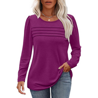 Trendy Pleated Long Sleeve Tunic Top - Sarah-Fuchsia-M-State of Style