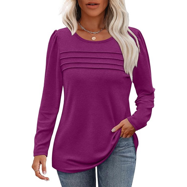 Trendy Pleated Long Sleeve Tunic Top - Sarah-Fuchsia-M-State of Style