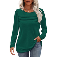 Trendy Pleated Long Sleeve Tunic Top - Sarah-Green-M-State of Style