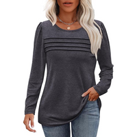 Trendy Pleated Long Sleeve Tunic Top - Sarah-Grey-M-State of Style