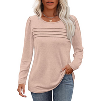 Trendy Pleated Long Sleeve Tunic Top - Sarah-Khaki-M-State of Style