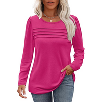 Trendy Pleated Long Sleeve Tunic Top - Sarah-Pink-M-State of Style