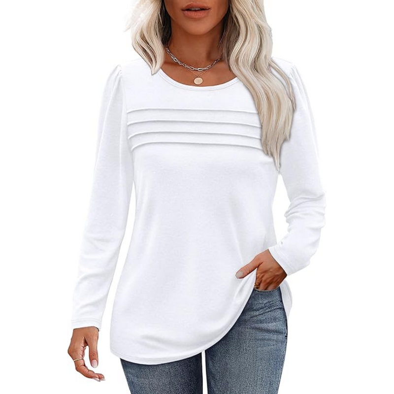 Trendy Pleated Long Sleeve Tunic Top - Sarah-White-M-State of Style