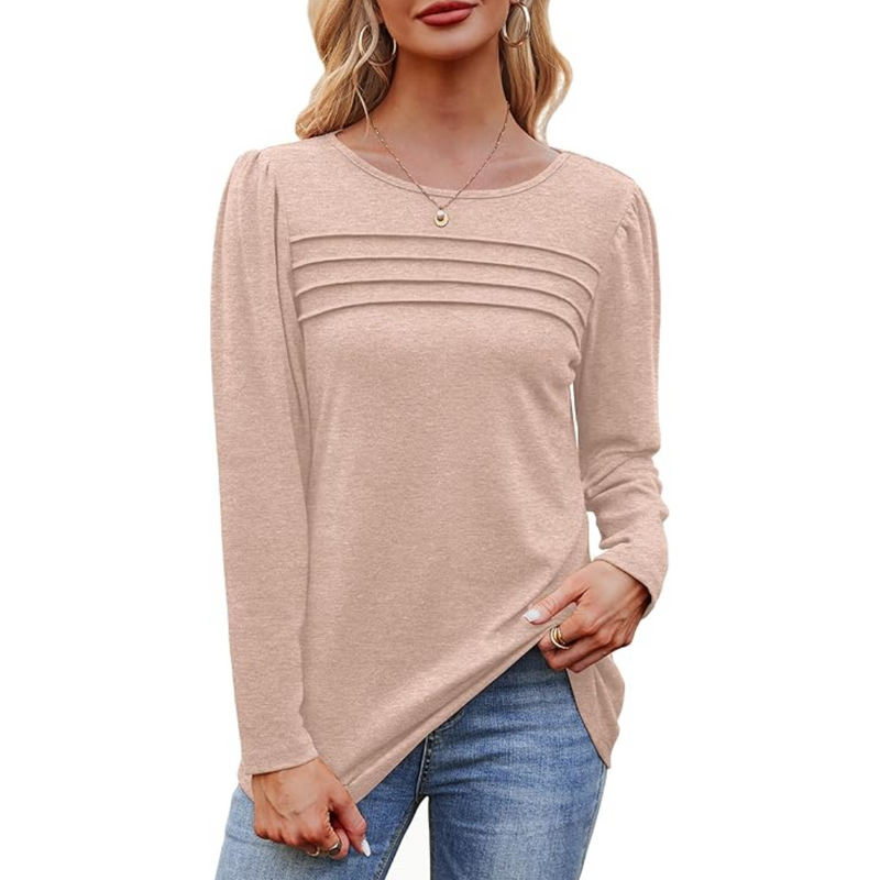 Trendy Pleated Long Sleeve Tunic Top - Sarah-White-M-State of Style