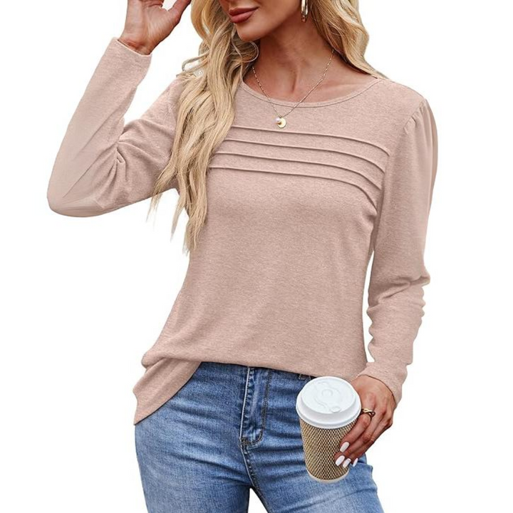 Trendy Pleated Long Sleeve Tunic Top - Sarah-White-M-State of Style