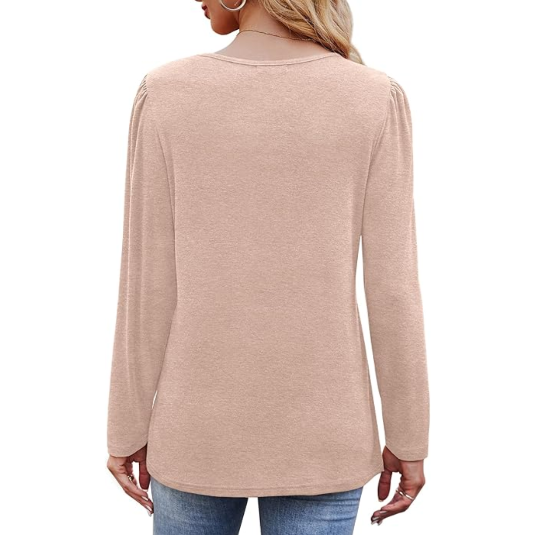 Trendy Pleated Long Sleeve Tunic Top - Sarah-White-M-State of Style