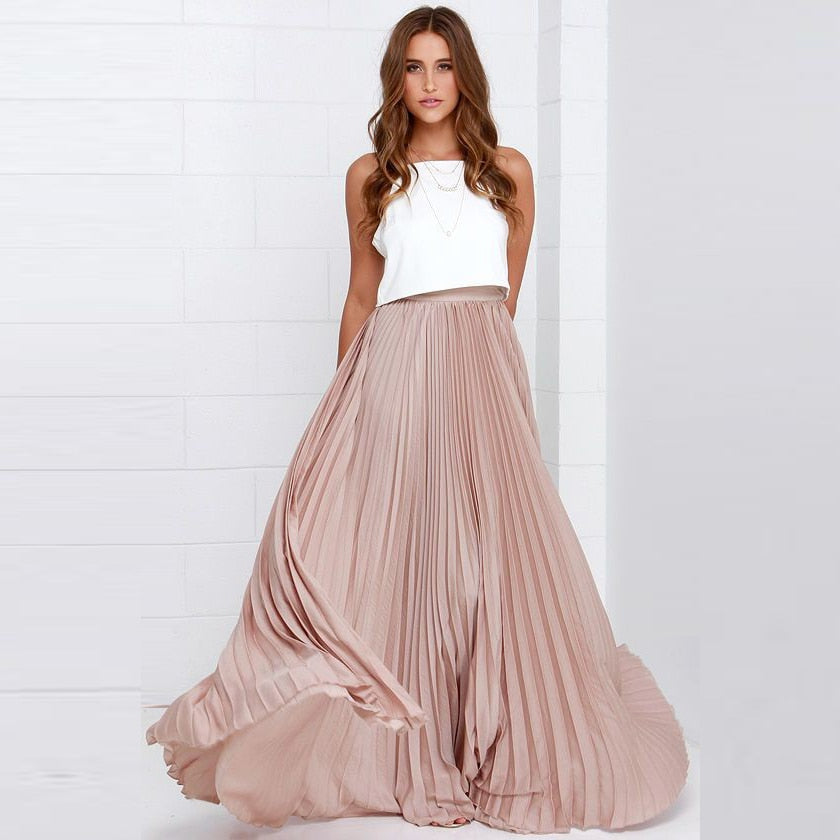Trendy Pleated Maxi Skirt with High Waist – Mirella-S-State of Style
