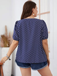 Trendy Plus-Size Boho Blouse with Polka Dot Puff Sleeves-Yellow-2XL-State of Style